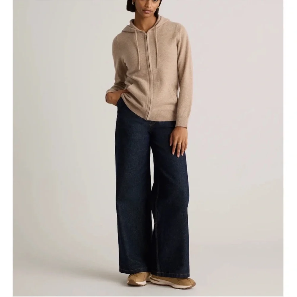 QUINCE Mongolian Cashmere Full-Zip Hoodie OATMEAL